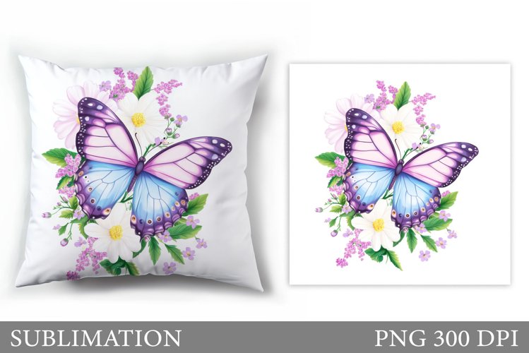 Butterfly Flowers Sublimation. Butterfly Pillow Sublimation example image 1