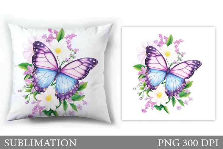 Butterfly Flowers Sublimation. Butterfly Pillow Sublimation