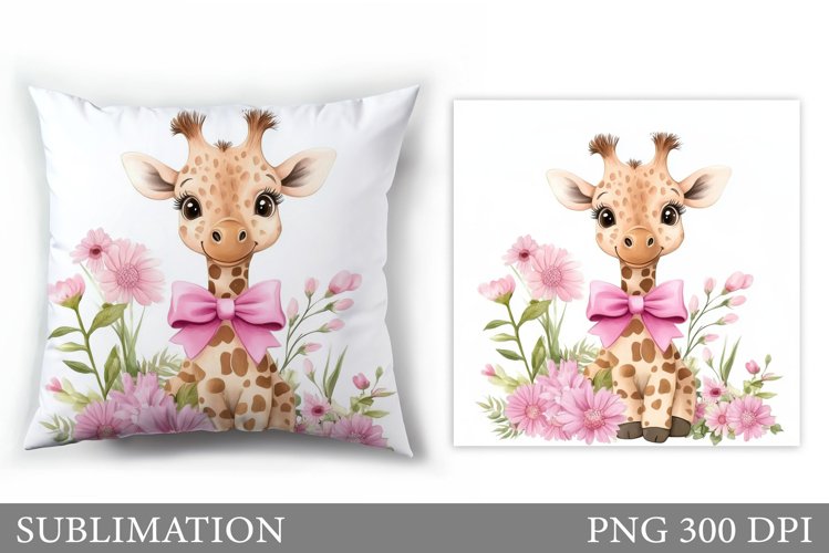 Cute Giraffe Pillow. Giraffe Flowers Pillow Sublimation