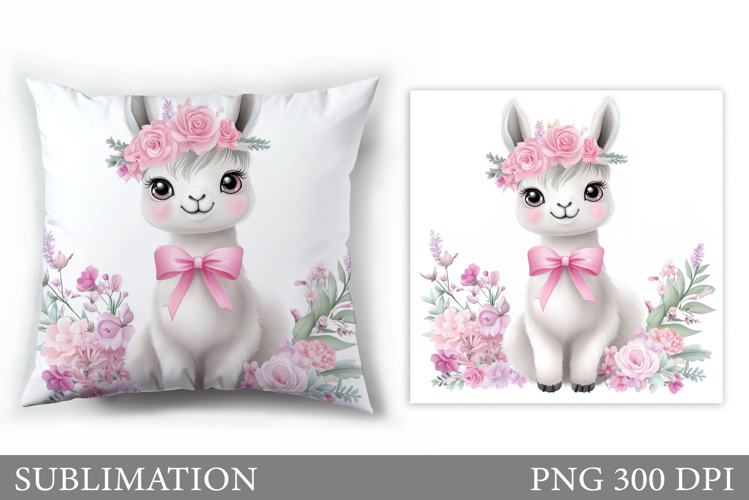Cute Lama Pillow Sublimation. Lama Flowers Pillow Design