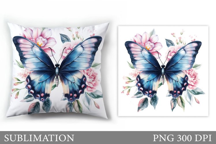 Butterfly Flowers Sublimation. Butterfly Pillow Sublimation example image 1