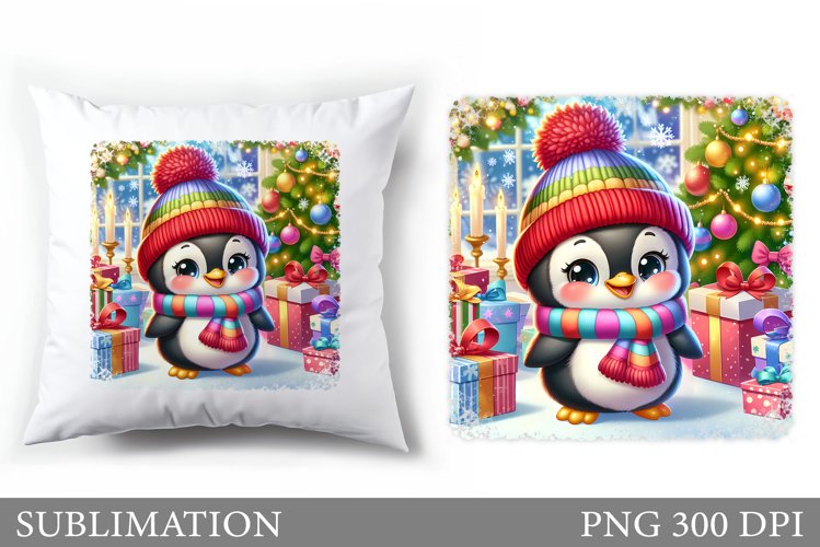 Christmas Penguin Pillow. Christmas Pillow Sublimation example image 1