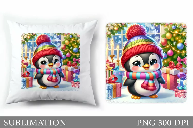Christmas Penguin Pillow. Christmas Pillow Sublimation