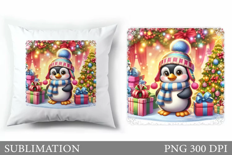 Christmas Penguin Pillow. Christmas Pillow Sublimation