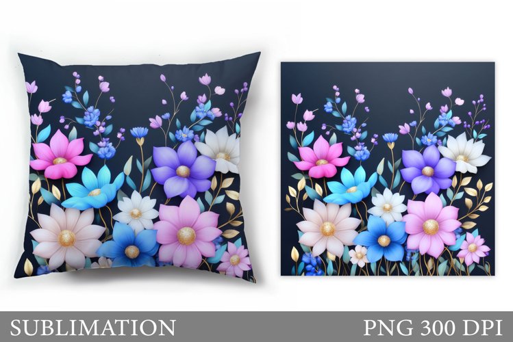 Wildflowers Pillow Sublimation. Flowers Sublimation example image 1