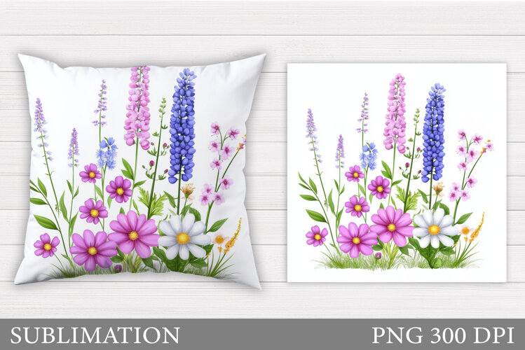 Floral Sublimation. Wildflowers Pillow Sublimation example image 1