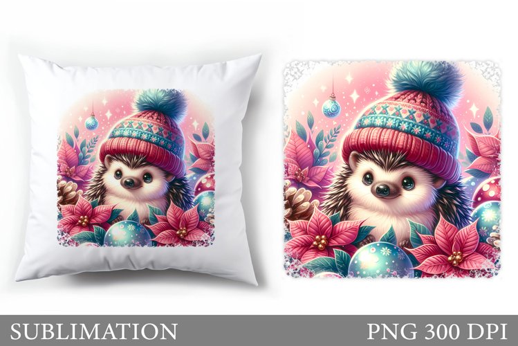 Cute Hedgehog Pillow Design. Christmas Pillow Sublimation