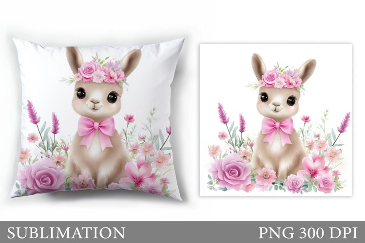 Cute Lama Pillow Sublimation. Lama Flowers Pillow Design