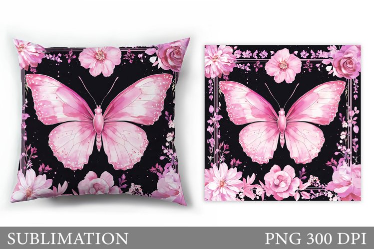 Butterfly Pillow Sublimation. Butterfly Flowers Sublimation example image 1