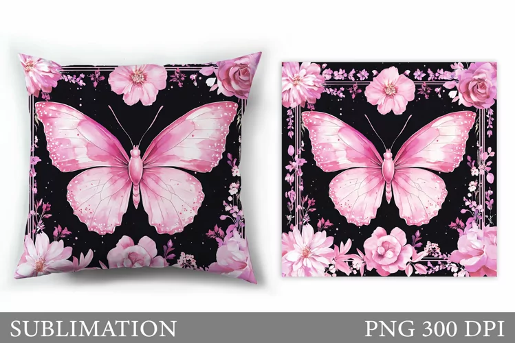Butterfly Pillow Sublimation. Butterfly Flowers Sublimation