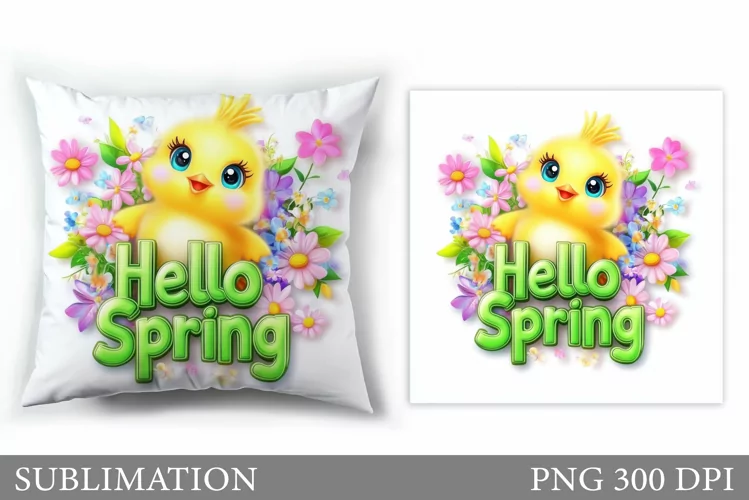 Spring Chick Pillow Sublimation. Spring Pillow Design
