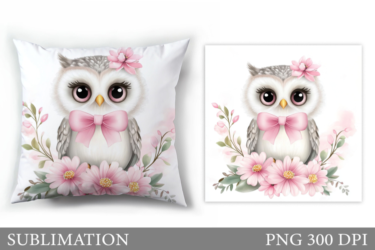 Cute Owl Pillow Sublimation. Owl Flowers Sublimation