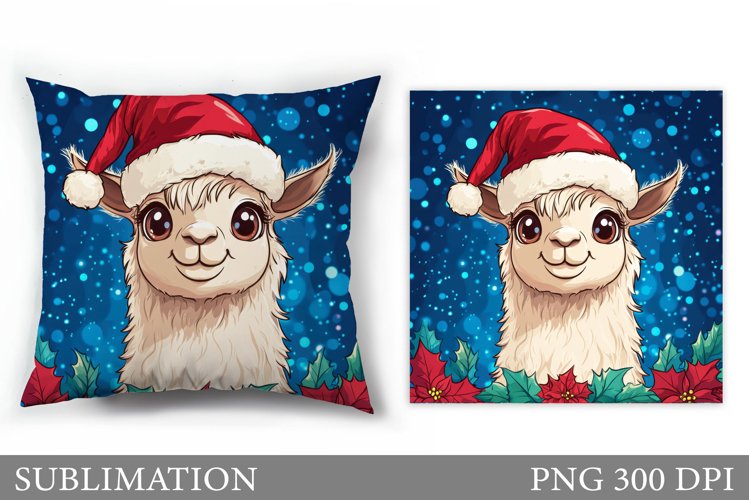 Cute Lama Pillow Design. Christmas Pillow Sublimation example image 1