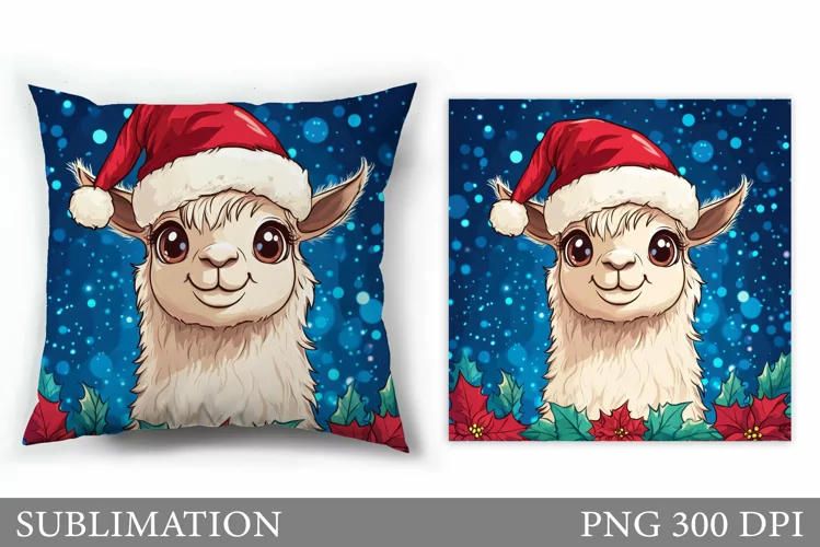 Cute Lama Pillow Design. Christmas Pillow Sublimation