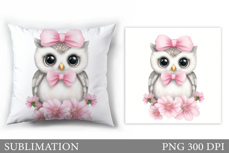 Cute Owl Pillow Sublimation. Owl Flowers Sublimation