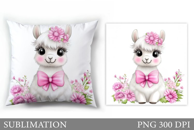 Cute Lama Pillow Sublimation. Lama Flowers Pillow Design example image 1