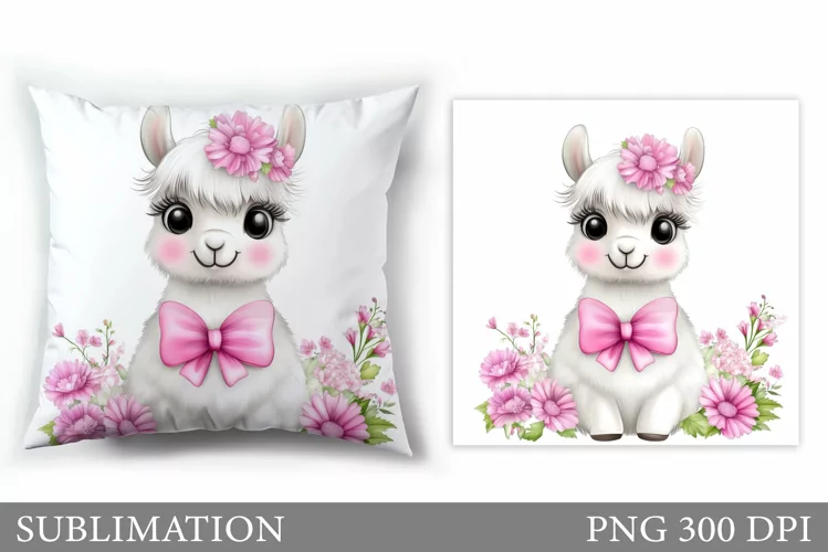 Cute Lama Pillow Sublimation. Lama Flowers Pillow Design