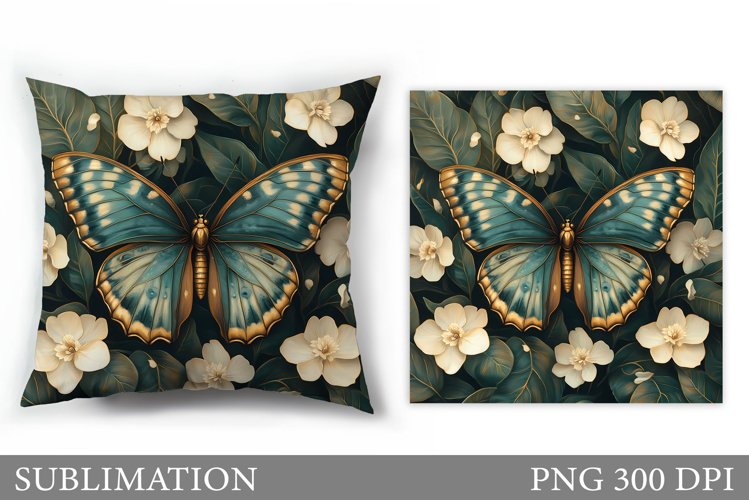 Butterfly Pillow Sublimation. Butterfly Flowers Sublimation example image 1