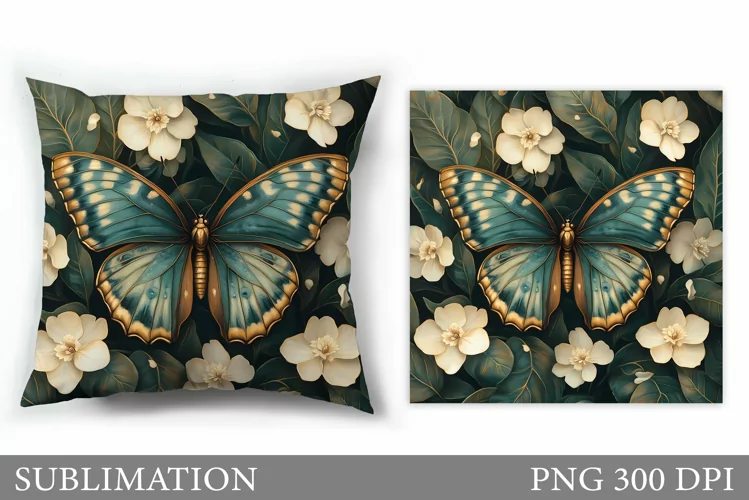 Butterfly Pillow Sublimation. Butterfly Flowers Sublimation