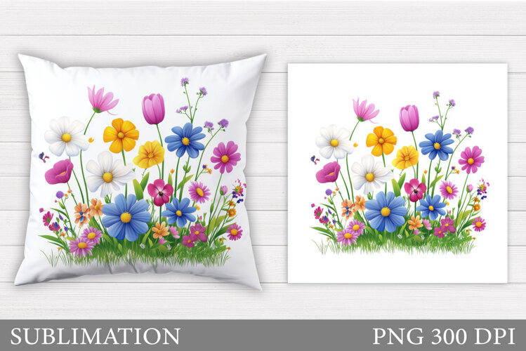 Flowers Sublimation. Wildflowers Pillow Sublimation example image 1