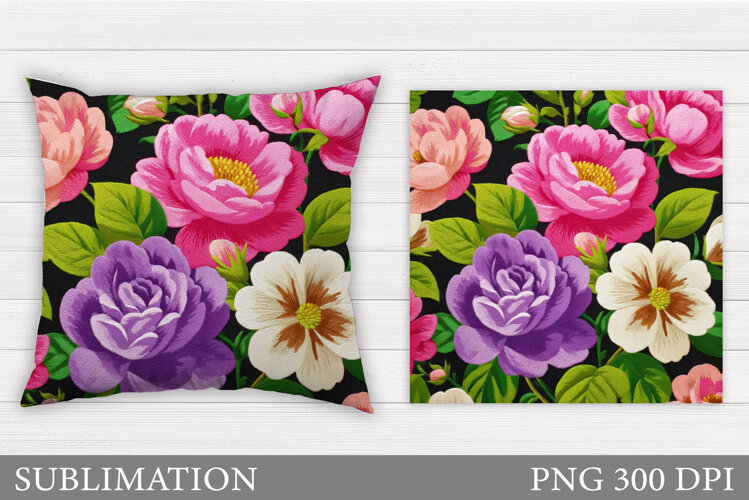 Flowers Pillow Design. Floral Pillow Sublimation example image 1