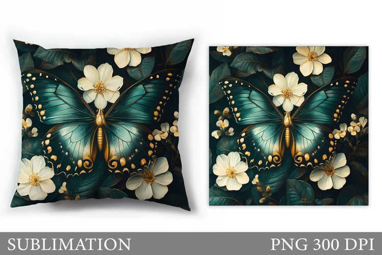 Butterfly Flowers Sublimation. Butterfly Pillow Sublimation example image 1