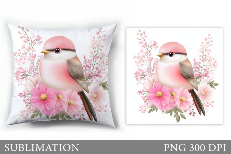 Bird Pillow Sublimation. Bird Flowers Pillow Design example image 1