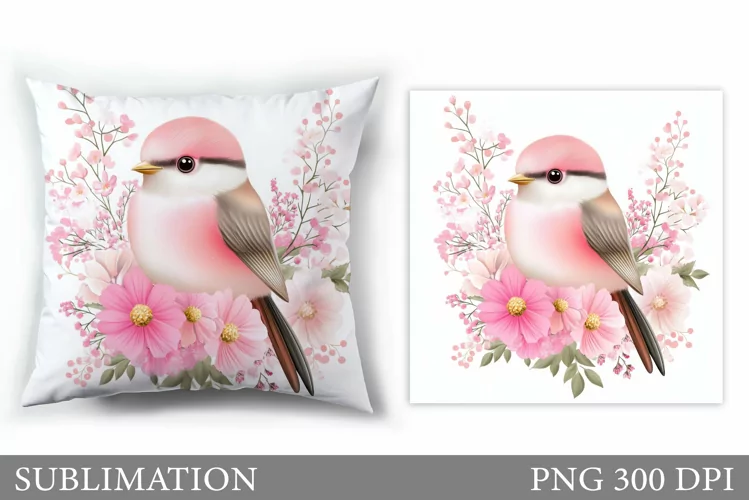 Bird Pillow Sublimation. Bird Flowers Pillow Design