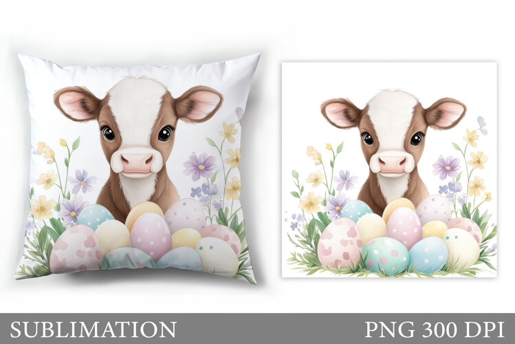 Easter Cow Pillow Design. Easter Pillow Sublimation example image 1