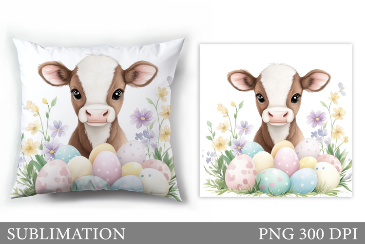 Easter Cow Pillow Design. Easter Pillow Sublimation