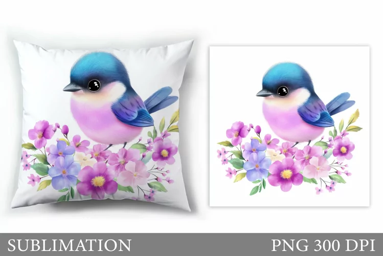 Bird Pillow Sublimation. Bird Flowers Pillow Design