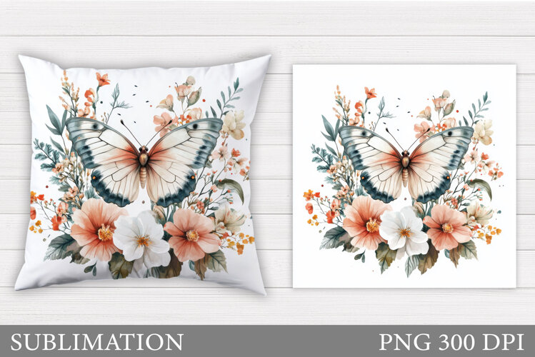 Butterfly Flowers Sublimation. Butterfly Pillow Sublimation example image 1