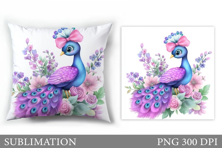Cute Peacock Pillow Sublimation. Peacock Sublimation example image 1