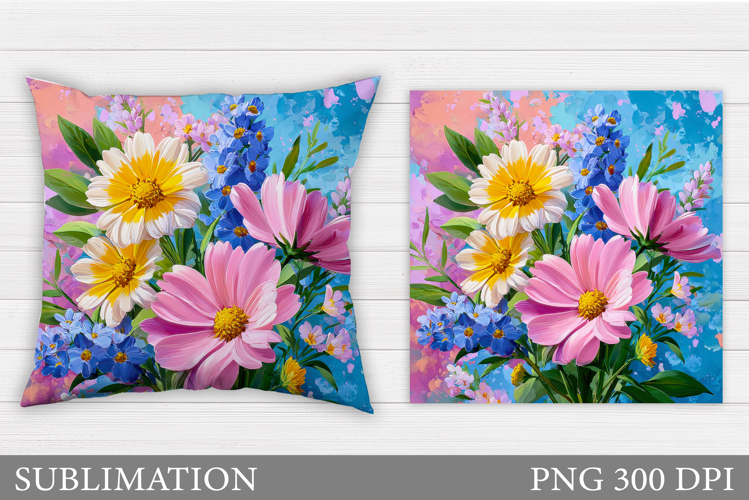 Wildflowers Pillow Sublimation. Flowers Sublimation