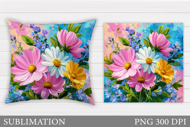 Wildflowers Pillow Sublimation. Flowers Sublimation