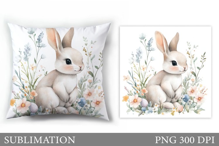 Cute Bunny Pillow Sublimation. Bunny Flowers Sublimation