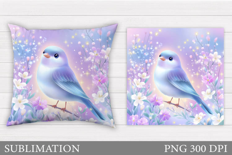 Bird Flowers Pillow Design. Bird Pillow Sublimation