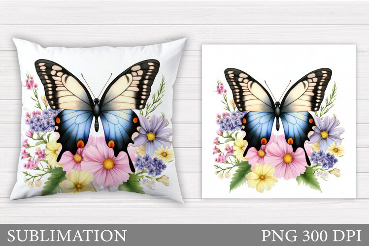Butterfly Flowers Sublimation. Butterfly Pillow Sublimation example image 1