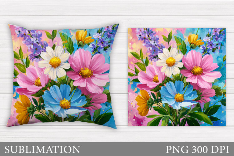 Wildflowers Pillow Sublimation. Flowers Sublimation example image 1