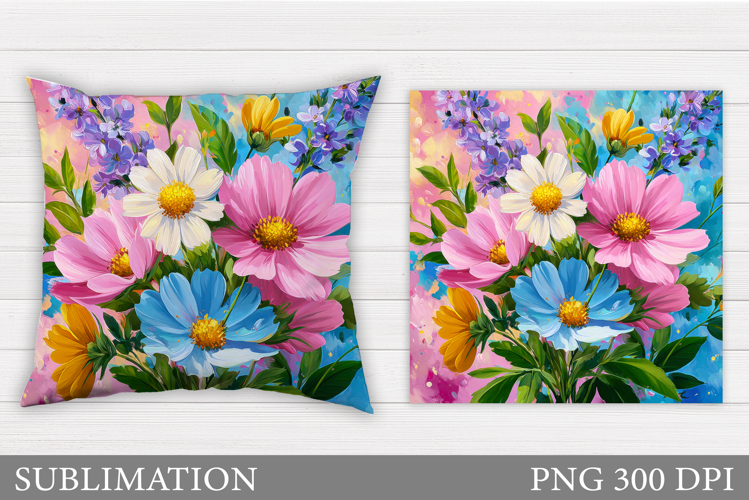 Wildflowers Pillow Sublimation. Flowers Sublimation