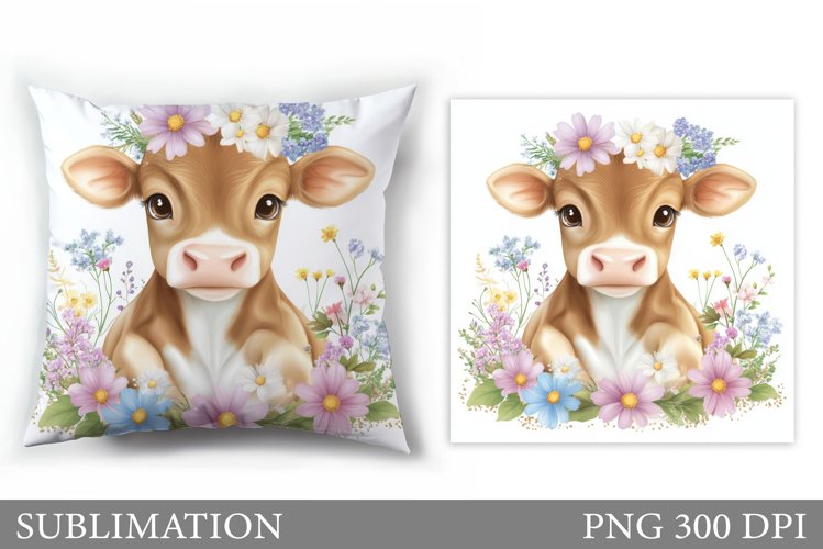 Cute Cow Pillow Design. Cute Cow Sublimation example image 1