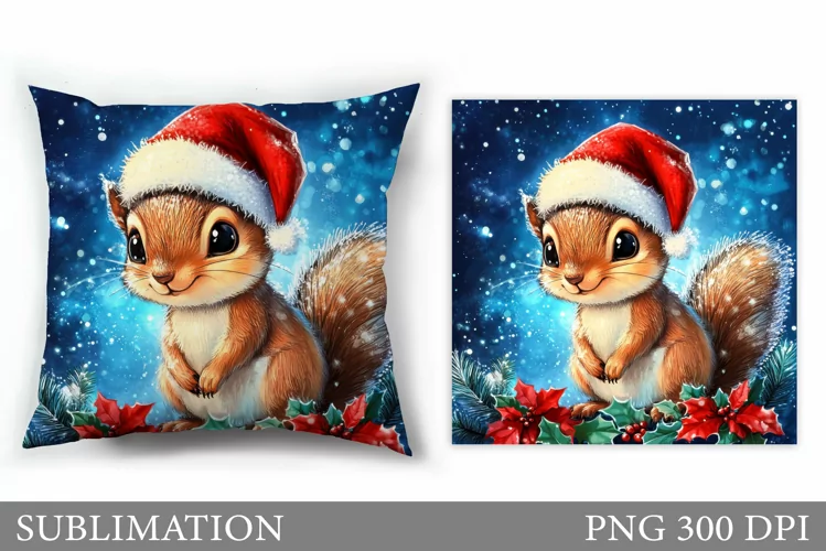 Cute Squirrel Pillow Design. Christmas Pillow Sublimation