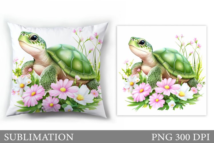Turtle Pillow Sublimation. Turtle Flowers Sublimation