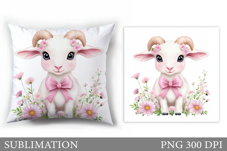 Cute Ram Pillow Sublimation. Ram Flowers Pillow Design