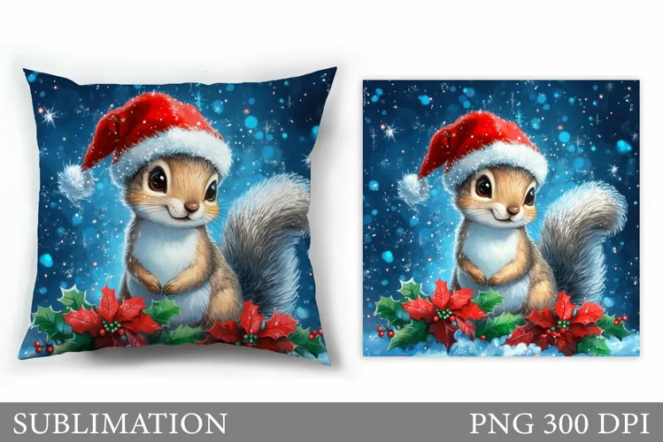 Cute Squirrel Pillow Design. Christmas Pillow Sublimation