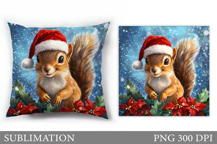 Cute Squirrel Pillow Design. Christmas Pillow Sublimation example image 1
