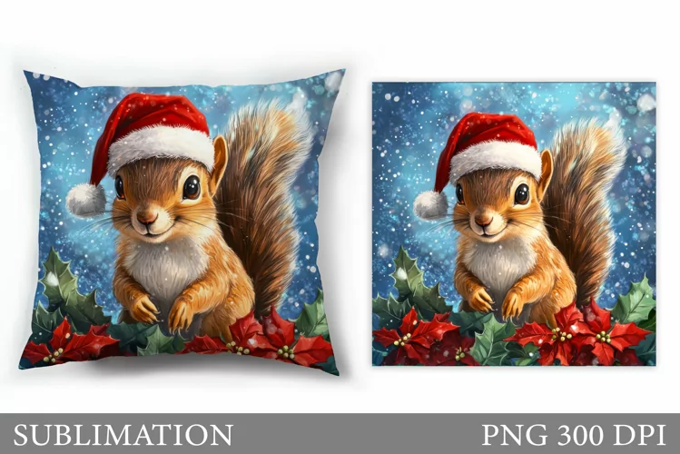 Cute Squirrel Pillow Design. Christmas Pillow Sublimation