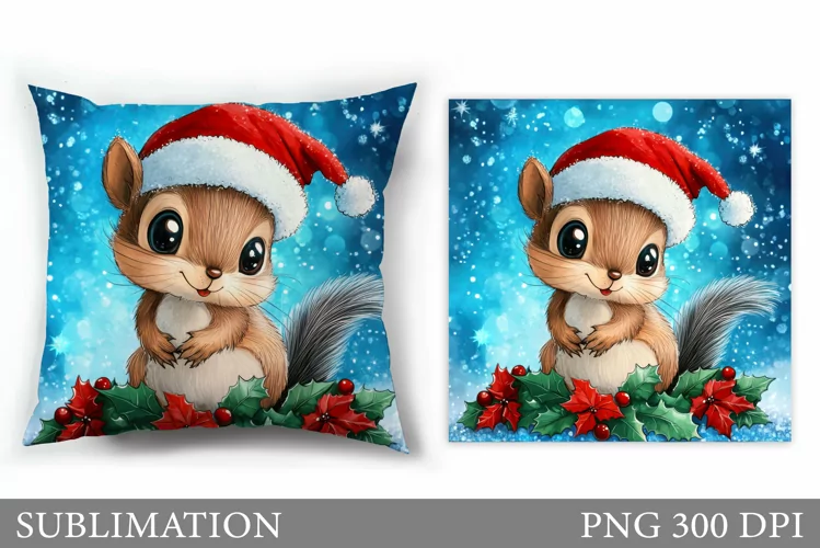 Cute Squirrel Pillow Design. Christmas Pillow Sublimation