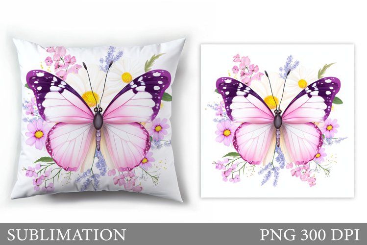 Butterfly Flowers Sublimation. Butterfly Pillow Sublimation example image 1