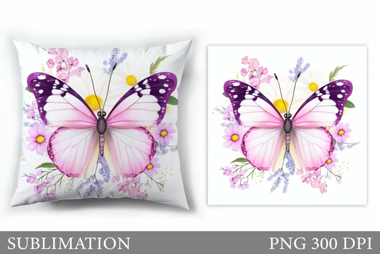 Butterfly Flowers Sublimation. Butterfly Pillow Sublimation